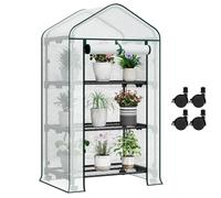 WOLTU Serre de Jardin, avec roulettes, Serre de Balcon, en PE 130g/m², Porte Zippée Enroulable, avec 4 Étagères, Intérieur et Extérieur, 70x50x131cm, Blanc