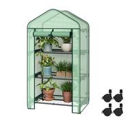 WOLTU Serre de Jardin, avec roulettes, Serre de Balcon, en PE 130g/m², Porte Zippée Enroulable, avec 4 Étagères, Intérieur et Extérieur, 70x50x131cm, Vert