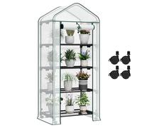 WOLTU Serre de Jardin, avec roulettes, Serre de Balcon, en PE 130g/m², Porte Zippée Enroulable, avec 4 Étagères, Intérieur et Extérieur, 70x50x162cm, Blanc