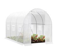 WOLTU Serre de Jardin, Serre de Jardin Tunnel en Tube d’Acier Galvanisé et PE 140g/㎡, 6 Fenêtres Latérales, 1 Porte Zippée Enrouleur, 200x300x200 cm,Blanc