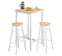 WOLTU Set Table de Bar carrée avec 2 Tabourets, Ensemble Table de Cuisine en MDF et métal, Petite Mange Debout pour Bar, Cuisine, Salon, Chêne Clair + Blanc