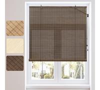 WOLTU Store Enrouleur Bambou, Protection Solaire, Store Vénitien en Bambou, Tirage Latéral, Occultant, Respirant, pour Fenêtre et Porte, Marron foncé, 90x220 cm