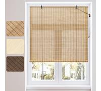 WOLTU Store Enrouleur Bambou, Protection Solaire, Store Vénitien en Bambou, Tirage Latéral, Occultant, Respirant, pour Fenêtre et Porte, Marron, 90x220 cm