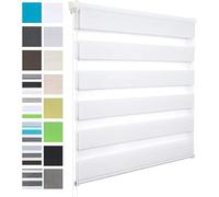 WOLTU Store Enrouleur Jour Nuit sans Perçage, Montage avec Clips, Rideau Translucide et Occultant en Double Tissu, Protection Vie Privée, pour Fenêtre ou Porte, 80l x 130L cm, Blanc