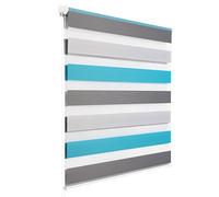 WOLTU Store Enrouleur Jour Nuit sans Perçage, Montage avec Clips, Rideau Translucide et Occultant en Double Tissu, Protection Vie Privée, pour Fenêtre ou Porte, 70l x 150L cm, Blanc+Gris+Turquoise