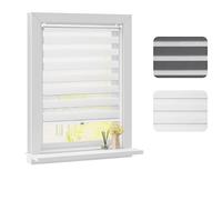 WOLTU Store Enrouleur sans Cordon Jour Nuit sans Perçage, Montage Facile avec Clips, Rideau Translucide et Occultant en Double Tissu, Protection Vie Privée, Store Zébré 95l x 120L cm, Blanc