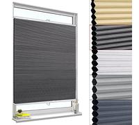 WOLTU Store Plissé Nid d'abeille sans Perçage, Store Occultants Thermique Antisolaire Insonorisant avec Feuille d'aluminium pour Fenêtre & Porte, Bicolore 75x120 cm,Gris Foncé