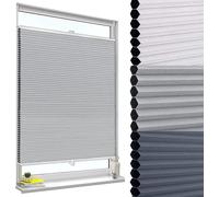 WOLTU Store Plissé Nid d'abeille sans Perçage, Store Occultants Thermique Antisolaire Insonorisant avec Feuille d'aluminium pour Fenêtre & Porte, Bicolore 85x220cm,Gris
