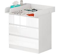 WOLTU Table à Langer Commode à Langer Bébé Plan à Langer avec 3 Tiroirs Meuble Enfant en Bois d’ingénierie et en MDF, Blanc