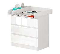 WOLTU Table à Langer + Commode avec 3 Tiroirs, Ensemble Meuble à langer pour Bébé, en Bois d'Ingénierie, Blanc + Blanc Brillant, 40x80x78cm