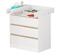 WOLTU Table à Langer + Commode avec 3 Tiroirs, Ensemble Meuble à langer pour Bébé, en MDF et en Bois d'Ingénierie, Blanc + Chêne Clair, 40x80x78cm
