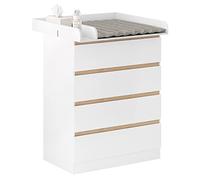 WOLTU Table à Langer + Commode avec 4 Tiroirs, Ensemble Meuble à langer pour Bébé, en Bois d’Ingénierie, Blanc + Chêne Clair, 80x75x109,2cm