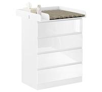 WOLTU Table à Langer + Commode avec 4 Tiroirs, Ensemble Meuble à langer pour Bébé, en Bois d’Ingénierie, Blanc + Blanc Brillant, 80x75x109,2cm