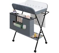 WOLTU Table à Langer Pliable et Portable, avec roulettes et Panier, Hauteur Réglable, Cadre Métallique, Tissu Oxford, Gris
