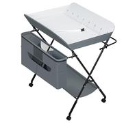 WOLTU Table à langer pliable et réglable en hauteur pour bébé, avec roulettes panier de rangement cadre métallique tissu Oxford, Gris