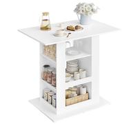 WOLTU Table Bar avec 2 Porte-Verres, Table Haute avec Rangement, Mange Debout pour Cuisine, au Salon, la Salle à Manger, Table Bar de Cuisine, Ilôt Central 105x94x68cm, Blanc