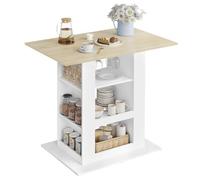 WOLTU Table Bar avec 2 Porte-Verres, Table Haute avec Rangement, Mange Debout pour Cuisine, au Salon, la Salle à Manger, Table Bar de Cuisine, Ilôt Central, 105x94x68cm, Blanc+Chêne Clair