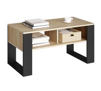 WOLTU Table Basse avec Espace de Rangement, Table d'Appoint avec 2 Compartiments Ouverts, Style Industriel Vintage, pour Salon, Chambre, en Bois d'Ingénierie, Chêne Clair, 90x45x45cm, BTS16hei