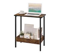 WOLTU Table Basse avec Rangement, Petite Industrielle, d'Appoint à 2 Étagères, Bout de Rectangulaire, Canapé, Métal et Bois Artificiel, Chêne Foncé 50x55x25 cm + Noir