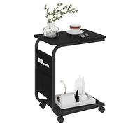 WOLTU Table Basse, Bout de Canapé sur roulettes, en Forme de C, avec 2 Étagères et 1 Poche Latérale, en Bois d’ingénierie et Métal, 50x62x35 cm, Noir BTS04sz