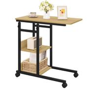 WOLTU Table Basse en Forme C, Table d'Appoint avec roulettes, Bout de Canapé, Hauteur Réglable, Chêne Clair+Noir W0ATT0589