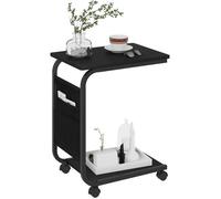 WOLTU Table Basse, Bout de Canapé sur roulettes, en Forme de C, avec 2 Étagères et 1 Poche Latérale, en Bois d’ingénierie et Métal, 50x62x35 cm, Noir BTS04sz