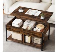 WOLTU Table Basse, Plateau Relevable, Table de Salon Industrielle, Effet de Bois Brûlé