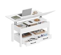 WOLTU Table Basse Relevable et Extensible, Table de Salon avec Rangement Dissimulé, Compartiment Ouvert et 2 Tiroirs, pour Salon et Bureau, 100x50,5x53/67.5 cm, Blanc