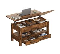 WOLTU Table Basse Relevable et Extensible, Table de Salon avec Rangement Dissimulé, Compartiment Ouvert et 2 Tiroirs, pour Salon et Bureau, 100x50,5x53/67.5 cm, Marron Rustique