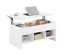 WOLTU Table Basse Relevable, Table Basse avec Rangement, 1 Espace de Rangement Caché et 3 Compartiments Ouverts, Blanc, Rectangulaire, en Bois d'Ingénierie