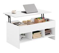 WOLTU Table Basse Relevable, Table Basse avec Rangement, 1 Espace de Rangement Caché et 3 Compartiments Ouverts, Blanc, Rectangulaire, en Bois d'Ingénierie