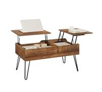 WOLTU Table Basse Relevable, Table de Salon, avec 2 Compartiments Cachés, Pieds en Métal, Brun Rustique