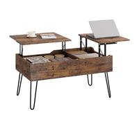 WOLTU Table Basse Relevable, Table de Salon, avec 2 Compartiments Cachés, Pieds en Métal, Marron Rustique,BTS14shm
