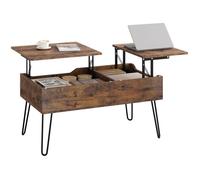 WOLTU Table Basse Relevable, Table de Salon Industrielle, 2 Compartiments Cachés, Pieds en Métal, Marron Rustique W0ATT0621