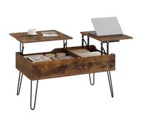 WOLTU Table Basse Relevable, Table de Salon, Table Basse Industrielle avec 2 Compartiments Cachés, Table de Salle à Manger, Pieds en Métal, Effet de Bois brûlé,BTS14vbn
