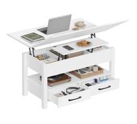 Woltu Table Basse Relevable, Tiroirs de Rangement, avec Compartiment Caché et Rangement Ouvert, Blanc