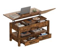Woltu Table Basse Relevable, Tiroirs de Rangement, avec Compartiment Caché et Rangement Ouvert,Marron Rustique