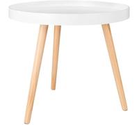 WOLTU Table Basse Ronde en Bois Massif - Table de Salon Moderne - Blanche Chêne - 50x44 cm