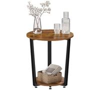 WOLTU Table Basse Ronde, Table d'Appoint à 2 Étagères, avec Cadre Métallique, pour Salon Balcon Chambre à Coucher, en Bois Composé et en Métal,Marron Rustique,BTS13shm