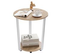 WOLTU Table Basse Ronde, Table d'Appoint à 2 Étagères, avec Cadre Métallique, pour Salon Balcon Chambre à Coucher, en Bois Composé et en Métal, Chêne Clair, BTS13hei