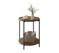 WOLTU Table Basse Ronde, Table d'Appoint à 2 Étagères, avec Plateau Amovible, pour Salon Balcon Chambre à Coucher,MDF et Métal, Effet de Bois Vintage, BTS06hov