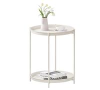 WOLTU Table Basse Ronde, Table d'Appoint, avec 2 Plateaux Amovibles, en Métal, Crème, BTS17cm