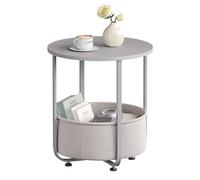 WOLTU Table Basse Ronde, Table d'Appoint avec Panier de Rangement en Tissu, Plateau en Bois d'Ingénierie, Cadre en Métal, pour Salon, Balcon, Chambre à Coucher, Gris