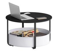 WOLTU Table Basse Ronde Table d'Appoint de Salon Ø 80 cm avec Panier de Rangement en Toile et Structure en Métal Noir + Gris