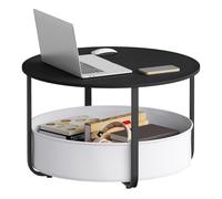 WOLTU Table Basse Ronde, Table d'Appoint de Salon, Ø 80 cm avec Panier de Rangement en Toile et Structure en Métal, pour Salon, Canapé, Style Moderne, Noir + Gris