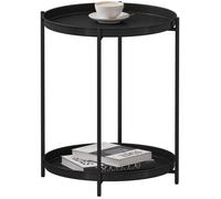 WOLTU Table Basse Ronde, Table d'Appoint en Métal, Table Salon avec 2 Plateaux Amovibles, Chevet Noir, W0ATT0378