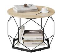 WOLTU Table Basse Ronde, Table de Canapé, pour Salon, en Métal, Chêne Clair+Noir, BTS27hei