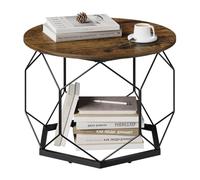 WOLTU Table Basse Ronde, Table de Canapé, pour Salon, en Métal, Marron Rustique+Noir, BTS27vbn