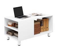 WOLTU Table Basse, Table Basse Salon, avec Rangement, Rectangulaire, avec 2 Étagères Latérales, 1 Compartiment Ouvert, Charge Maximale 50 kg, 90x50x45 cm, Blanc, BTS23ws