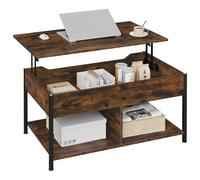 WOLTU Table Basse, Table d'Appoint à Plateau Relevable, Table Industrielle avec Espace de Rangement Ouvert et Caché, 90x50x(45-60) cm, Bois d'Ingénierie en Couleur de Bois brûlé +Métal, BTS15vbn